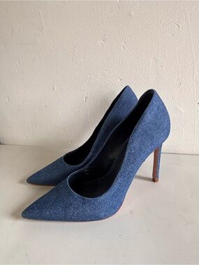 SCHUTZ Denim Pointed-Toe Stiletto Heels - Blue